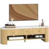 Image de Meuble TV - HOMCOM - 140 cm - téléviseur 32-65 pouces - effet marbre - avec 3 tiroirs façades à cannelures - effet bois naturel