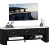 Image de Meuble Tv Design Ovale Effet Marbre Blanc 3 Tiroirs 2 Niches