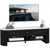 Image de Meuble tv design ovale effet marbre blanc 140 x 40 x 43 cm 3 tiroirs 2 niches noir