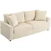 Image de Canapé 3 places velours côtelé avec 2 coussins - canapé droit fixe 3 places beige clair