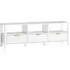 Image de Meuble tv design 3 tiroirs façades cannelées 3 niches poignées métal doré blanc