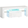 Image de Meuble Tv Design Blanc Laqué Led Réglable 2 Étagères Verre Niche Porte