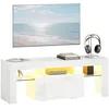 Image de Meuble TV - HOMCOM - éclairage LED RGB haute brillance étagères en verre trempé placard rabattable - MDF - 120x34x45cm - blanc