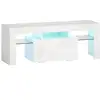 Image de Meuble tv design blanc laqué led réglable - 2 étagères verre trempé, niche, porte - dim. 120 x 34 x 45 cm