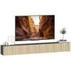 Image de Meuble TV suspendu - HOMCOM - pour téléviseur 72 pouces - 2 portes cannelées rabattables - MDF - 140x25x22cm - bois naturel et noir