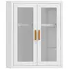 Image de Armoire Murale Métal Étagère 2 Portes Acrylique Cannelé Blanc Doré