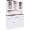 Image de Socoa - Buffet Vaisselier 5 Portes 3 Tiroirs Bois Massif Vernis Sepia Et Blanc