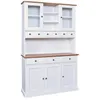 Image de SOCOA - Buffet Vaisselier 5 Portes 6 Tiroirs Bois Massif Vernis Sepia et Blanc
