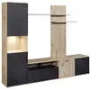 Image de NIVER - Meuble TV Mural avec Banc TV et Colonne Led inclue et Aspect Bois Noir