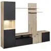 Image de Niver - meuble tv mural avec banc tv et colonne led inclue et aspect bois noir NIVER