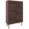 Image de LOWAN - Buffet Haut 2 Portes Effet Tasseaux Teinté Chêne Foncé