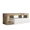 Image de ARTURO - Meuble TV 1 Abattant Blanc Laqué Encadrement Niches Aspect Bois Antik