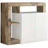 Image de Arturo - Buffet 2 Portes Blanc Laqué Encadrement Niches Aspect Bois Antik