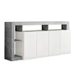 Image de Arturo - Buffet 4 Portes Blanc Laqué Encadrement Niches Aspect Cimento