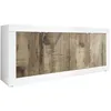 Image de OTELLO - Buffet 4 Portes Finition Blanc Laqué et Aspect Bois Antik