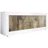 Image de OTELLO - Meuble TV 2 Portes 2 Tiroirs Finition Blanc Laqué et Aspect Bois Antik
