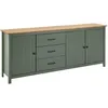 Image de Tina - Buffet Bas 3 Portes 3 Tiroirs Bois Ciré Et Vert