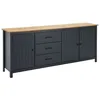 Image de TINA - Buffet Bas 3 Portes 3 Tiroirs Bois Ciré et Bleu Pétrole