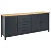 Image de Tina - buffet bas 3 portes 3 tiroirs bois et bleu pétrole TINA