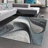 Image de tapis salon 100x100 tissé bleu et gris carré motif géométrique LYN8 MADILA