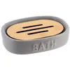 Image de Porte Savon En Céramique Grise Et Bambou