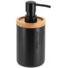 Image de Distributeur À Savon Ou Lotion En Résine Noir Mat Et Bambou 280 Ml