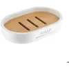 Image de Porte Savon Polyresine - Blanc/bambou - TENDANCE