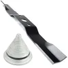 Image de 2 lames tondeuse pour Iseki Kubota 2500-220-001-00 coupe 525 cm + cône équilibreur