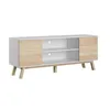 Image de Meuble TV - Vero - L 150 cm - Blanc et façades couleur hêtre