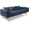 Image de Canapé Lit Convertible Design En Tissu Beige Et Bois - 144 X 201 Cm