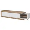 Image de Meuble tv extensible sinatra   chêne et blanc brillant   2 portes + niches   l200 à 240 x h43,4 x p40 cm