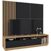 Image de Meuble Tv Xl Avec Fond Mural Décoratif Collection Clara. Couleur Chêne Et Noir Mat.