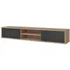 Image de Meuble Tv 180cm, 2 Portes Et 2 Niches Collection Maanum. Couleur Chêne Clair Et Gris.