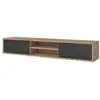 Image de Meuble tv 180cm, 2 portes et 2 niches collection maanum. Couleur chêne clair et gris.