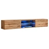 Image de Meuble Tv Suspendu 180cm Avec 2 Portes Et Niches Éclairées. Meuble Coloris Chêne Wota