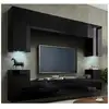 Image de Meuble tv suspendu 240cm collection cepto, 4 portes, coloris noir brillant.