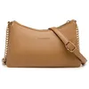 Image de Pochette Bandoulière - David Jones - Petit Sac Epaule Cuir PU Femme - 3 Compartiments Sacoche Plate - Marron Cognac
