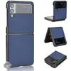 Image de Coque rigide simili cuir avant et arrière pour Samsung Galaxy Z Flip 4 5G - BLEU FONCE