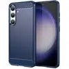 Image de Coque Pour Samsung Galaxy S24 5g - Housse Etui Silicone Gel Carbone + Verre Trempe - Bleu Fonce
