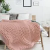 Image de Plaid - Home Deco Factory - Grosse Maille Chunky - Rose - 120 X 150 Cm