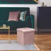 Image de Coffre Pouf Pliable - Home Deco Factory - Giulia - Velours Côtelé - Rose