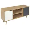 Image de Meuble Tv - Home Deco Factory - Sven - Design - Pratique - Blanc, Gris, Marron