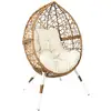 Image de Fauteuil oeuf en résine tressée coussin en tissu beige longueur 100 cm