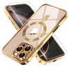 Image de Coque pour iphone 16 pro et 2 vitres trempé magsafe transparent electro plating massilia tech or