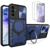Image de 2 Verres Trempés + Coque pour Samsung Galaxy S25 Bleu Marine Anti-Rayure Renforcée Cache Caméra Support Anneau