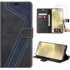 Image de Coque et 2 Verres Trempés pour Samsung Galaxy S24 Anti-Rayures Cuir PU Noir-Bleu Marine Bicolore Portefeuille