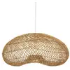 Image de Lampe suspendue, suspension luminaire en bois de rotin coloris beige et métal blanc - longueur 68 x profondeur 58 x hauteur 33 cm