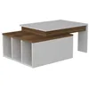 Image de Toilinux - Table basse sur 2 niveaux avec 3 niches de rangement - Blanc et Marron