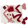 Image de Jeté De Canapé Ethnique Avec Pompons - 130 X 170 Cm - Blanc Et Rose