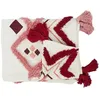 Image de Toilinux - Jeté de canapé ethnique avec pompons - 130 x 170 cm - Blanc et rose